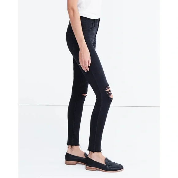 MADEWELL • Black High-Rise Distressed Knee Skinny Jeans, 27 - Picture 3 of 16